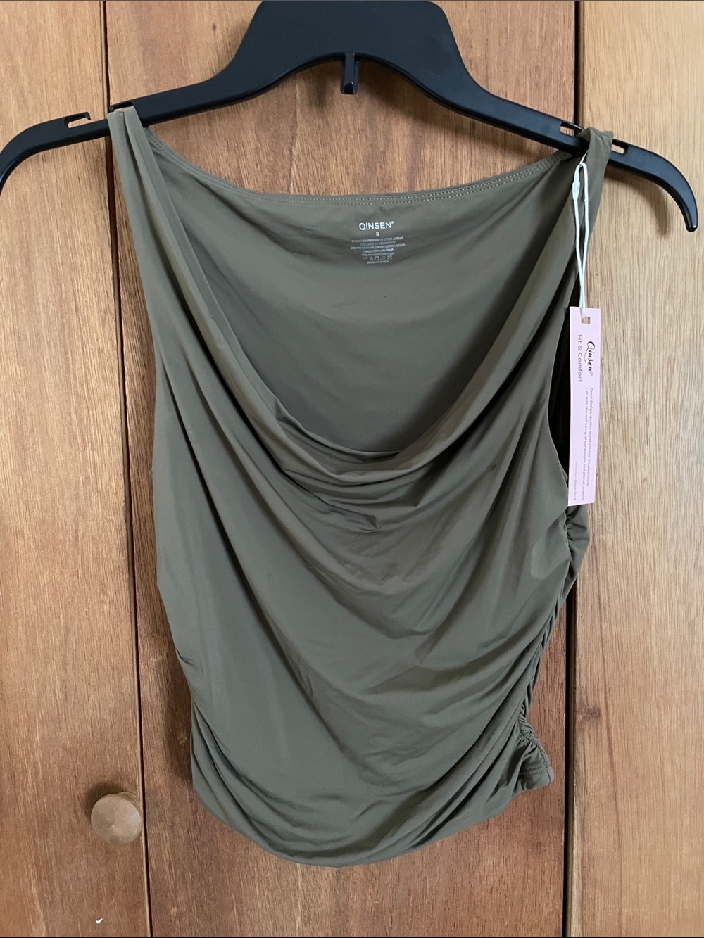 QINSEN Olive Green Ruched Tank Top